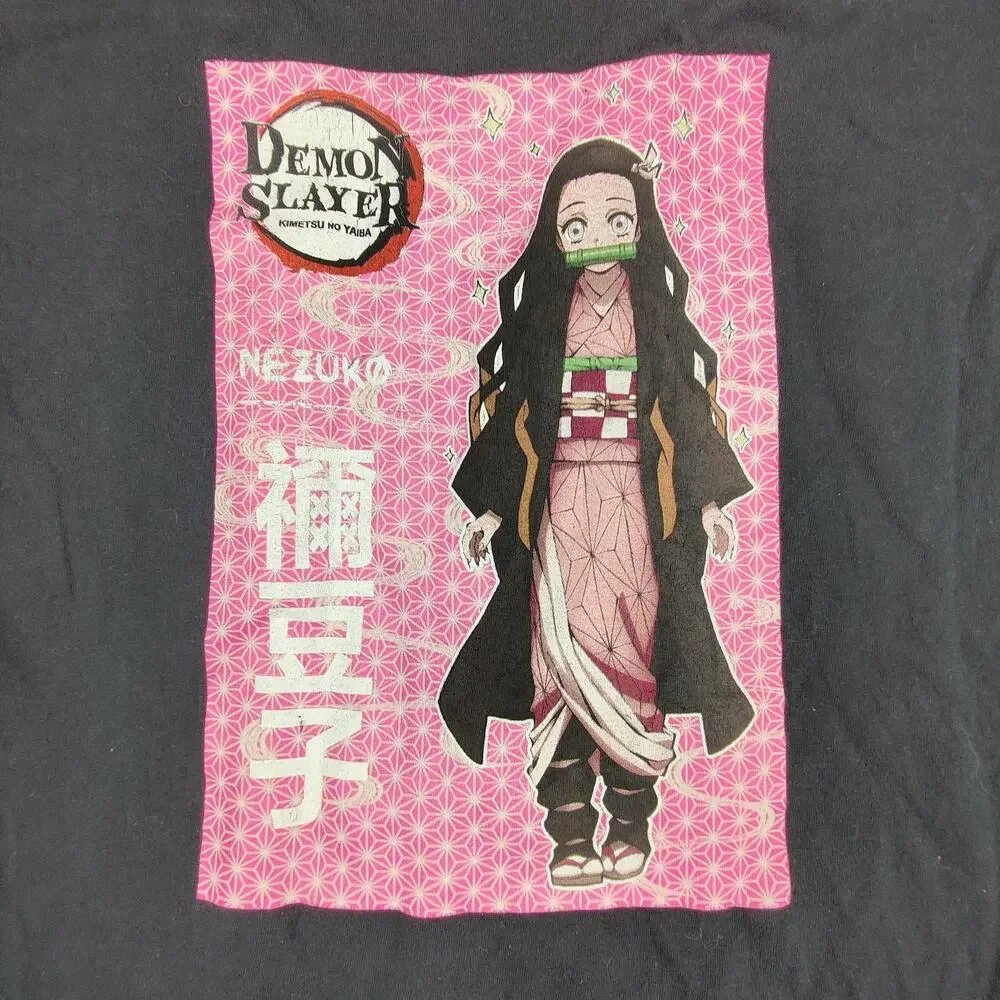 Demon Slayer Shirt Kids Large Black Nezuko Kamado Anime Graphic Tee Tagless